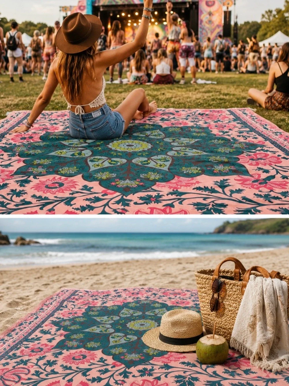 3H Boho Mandala Cotton Bed Cover Throw Wall Hanging Beach Blanket 84x96 India